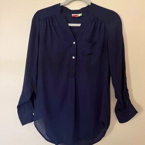 Modcloth Fervour Navy V-Neck Blouse XXS